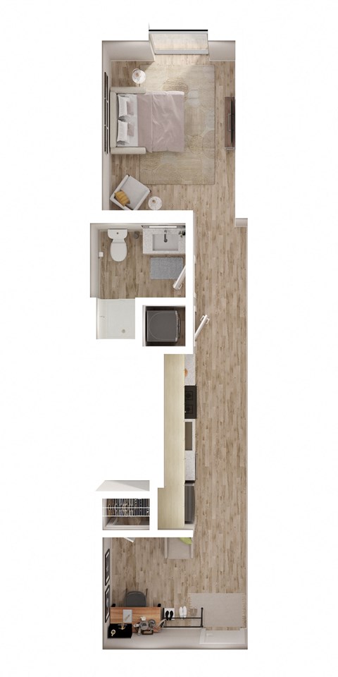 Floor plan for studio, 1 bath, 406 sqft